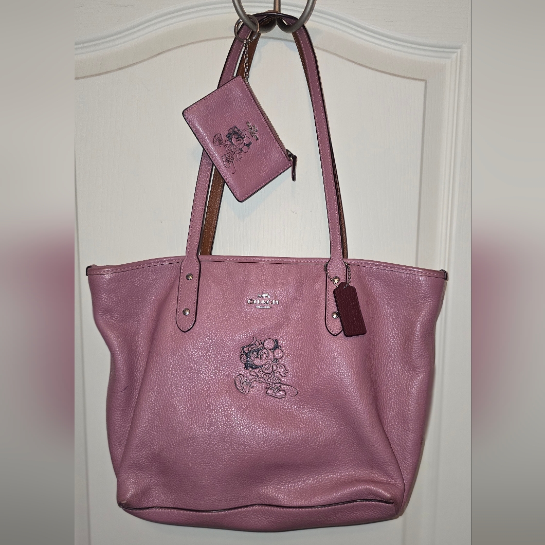 Coach Disney Leather Xl Purse Tote Bag & Matching Wallet Retired Limited